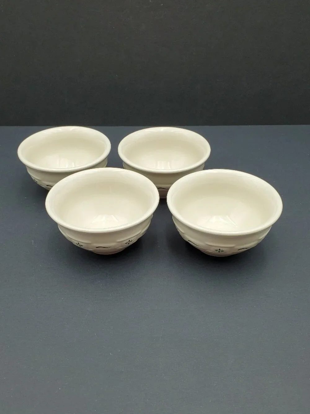 Longaberger Pottery Woven Traditions Heritage Green Dessert Bowls